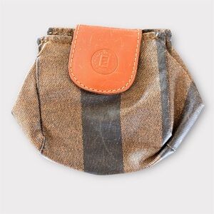 FENDI Vintage Fendi Pequin Stripe Coin Pouch Mini Wallet Brown Logo Italy